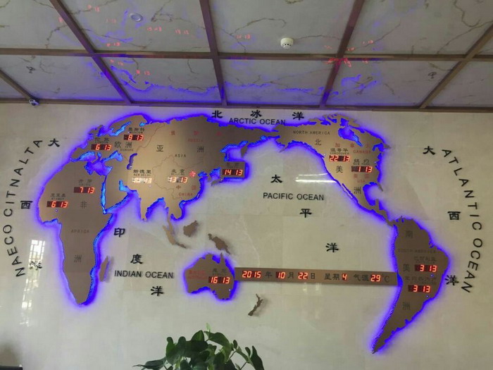 东方式世界地图样式的世界时间钟